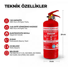 1 Kg ABC KKT Yangın Tüpü, TSE 862 EN 3-7, CE ve ISO 9001:2000 Belgeli Araç, Ev ve İşyeri Yangın Söndürme Tüpü