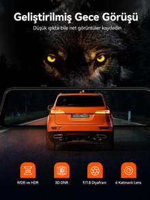 G850 PRO  64 GB 4K ADAS BSD WiFi GPS Özellikli Ayna Araç Kamerası