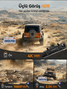 G900 Tripro 3 Kanallı 4K 256 GB Kartlı Ayna Araç Kamerası