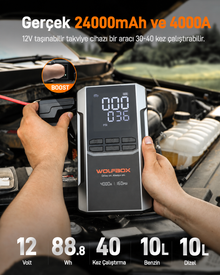 2'si 1 Arada 4000A Akü Takviye Cihazı ve 160 PSI Lastik Şişirici Kompresör