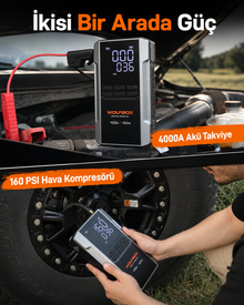 2'si 1 Arada 4000A Akü Takviye Cihazı ve 160 PSI Lastik Şişirici Kompresör