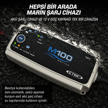 M100 12V 7A Akıllı Tekne Akü Şarj Cihazı ve Bakım Cihazı, RECOND Yenileme Modu, Güç Kaynağı Özellikli
