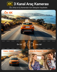 i17 4K 3 Kanallı WiFi GPS Araç Kamerası 64 GB Kartlı