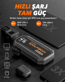 2000A Akü Takviye Cihazı ve Powerbank 12V Marş Yardım Seti