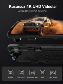 G840S 12 İnç WiFi GPS 32 GB Kartlı 4K Ayna Araç Kamerası