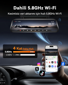 G930 10 İnç WiFi GPS 64 GB Kartlı 4K Ayna Araç Kamerası