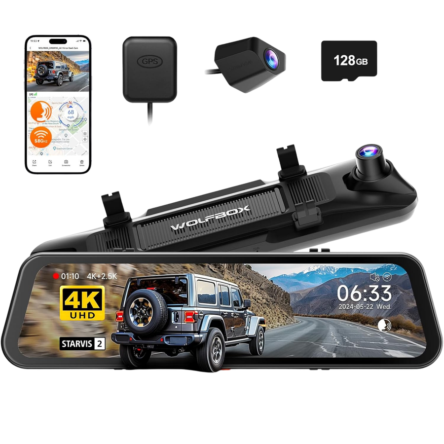 G900 PRO 4K + 2.5K Aynalı Araç Kamerası, STARVIS 2, GPS, 128GB Kart