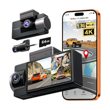 i17 4K 3 Kanallı WiFi GPS Araç Kamerası 64 GB Kartlı