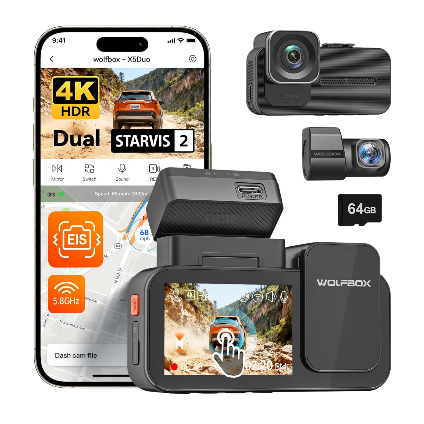 X5 Duo 4K+2.5K STARVIS 2 WiFi GPS Araç Kamerası