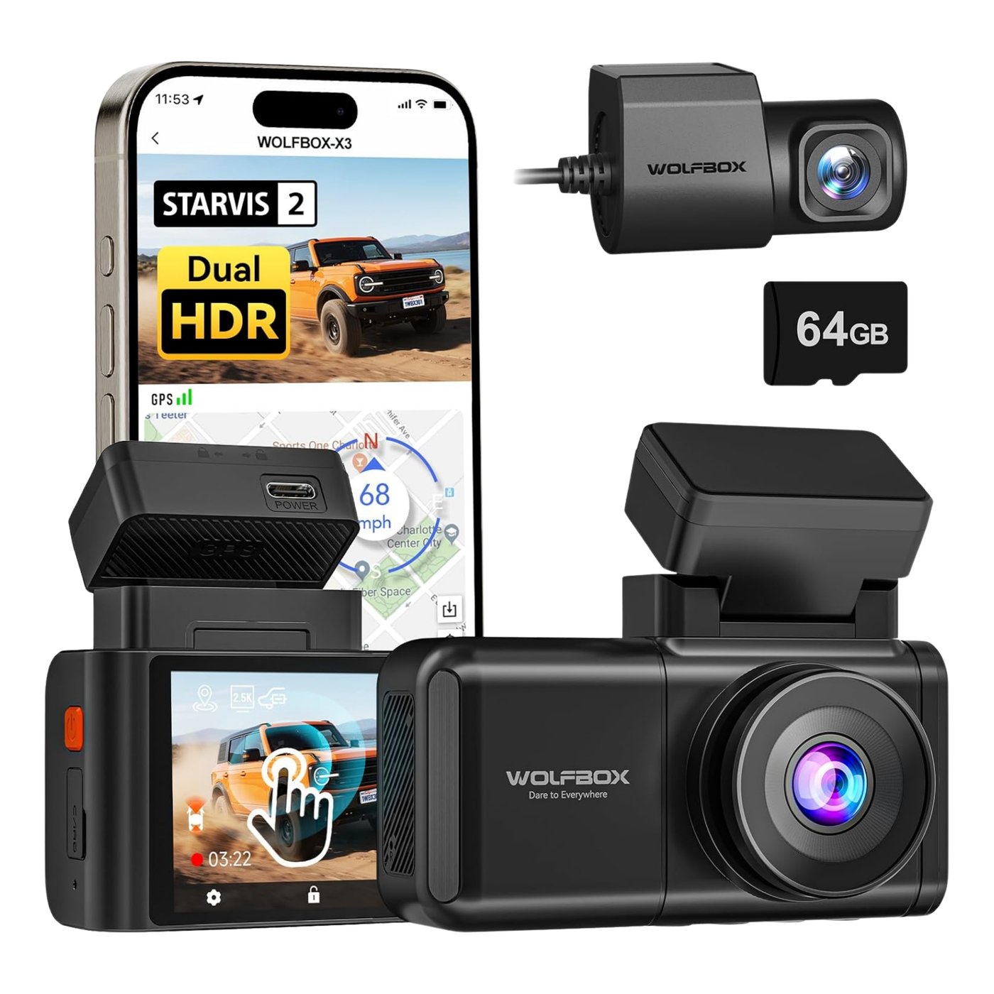 X3 2.5K 60FPS STARVIS 2 WiFi GPS Özellikli Araç Kamerası