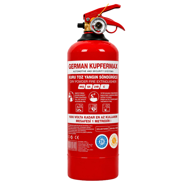 1 Kg ABC KKT Yangın Tüpü, TSE 862 EN 3-7, CE ve ISO 9001:2000 Belgeli Araç, Ev ve İşyeri Yangın Söndürme Tüpü