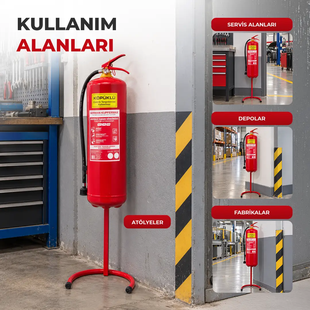 12 L Köpüklü Yangın Söndürme Tüpü Ayaklı Stand A B Sınıfı 3