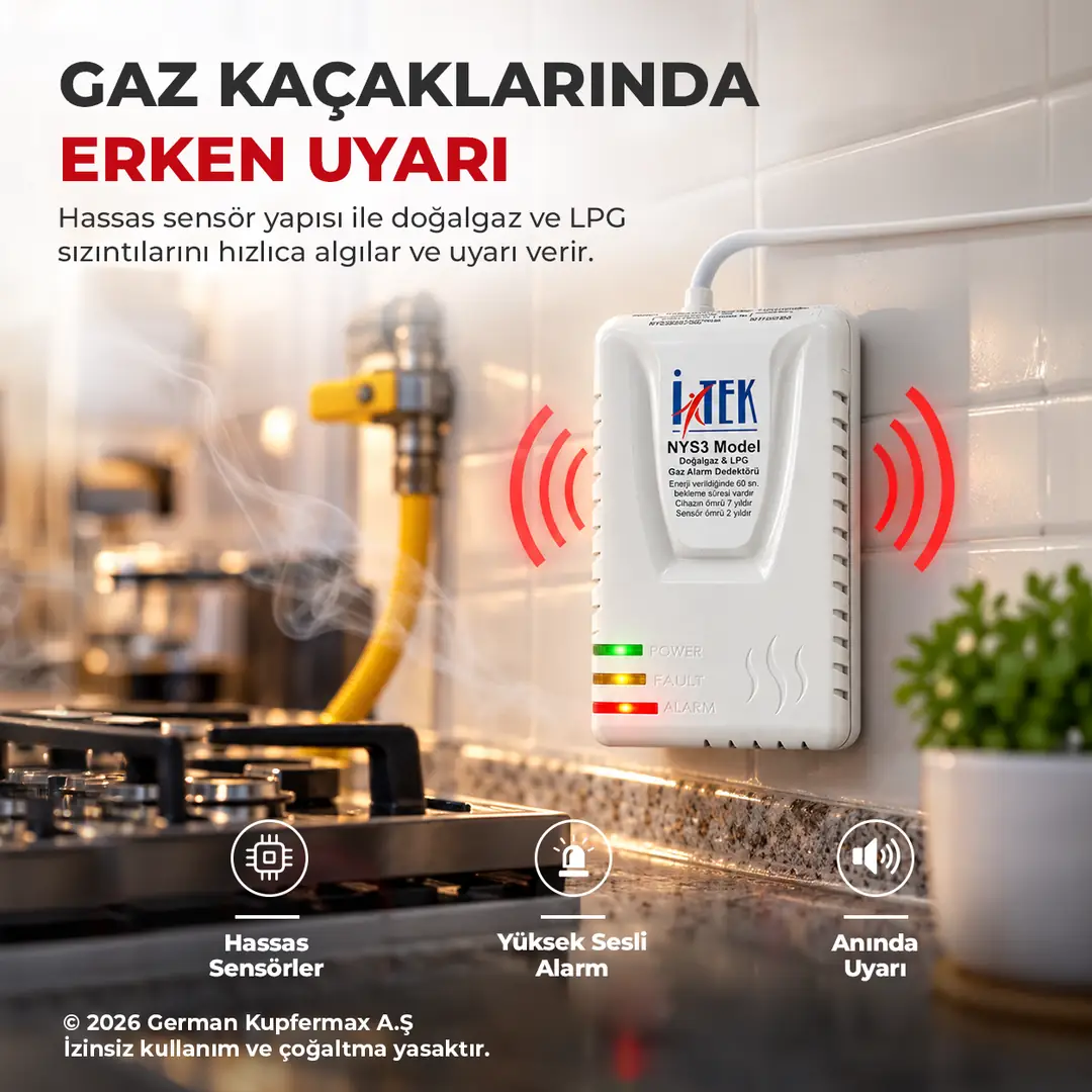 Doğalgaz LPG Gaz Alarm Cihazı Dedektörü Sesli Işıklı Uyarı Kontak Çıkışlı 5