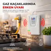 Doğalgaz LPG Gaz Alarm Cihazı Dedektörü Sesli Işıklı Uyarı Kontak Çıkışlı 5