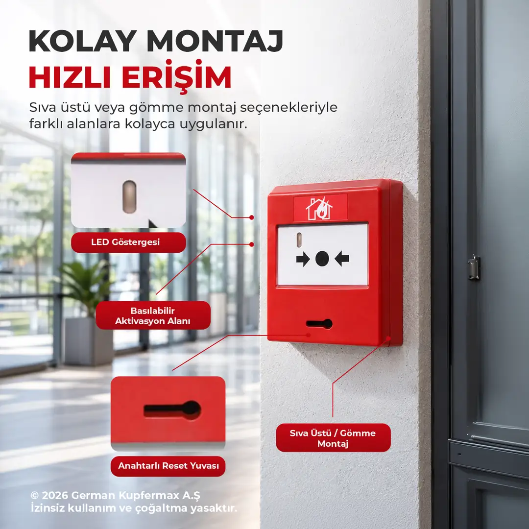 Eleks Yangın İhbar Butonu ve Kasası EN54-11 Sertifikalı Alarm 12/24V 3