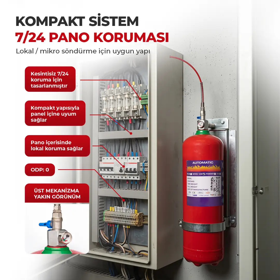 2 Kg Pano İçi Novec 1230 FK-5-1-12 Otomatik Gazlı Yangın Söndürme Sistemi 4