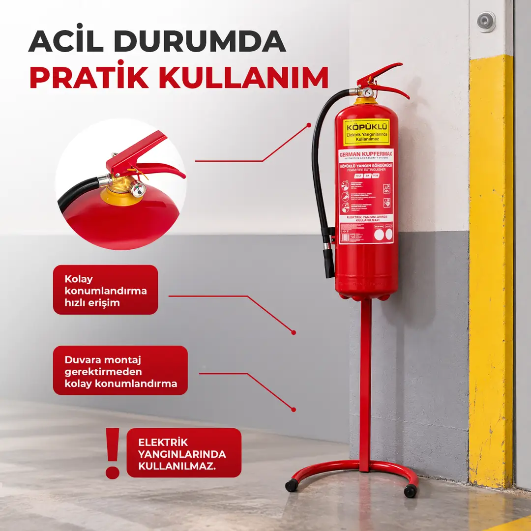 6 L Köpüklü Yangın Söndürme Cihazı Ayaklı Stand A B Sınıfı 4