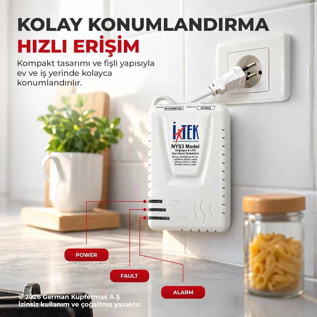 Doğalgaz LPG Gaz Alarm Cihazı Dedektörü Sesli Işıklı Uyarı Kontak Çıkışlı 3