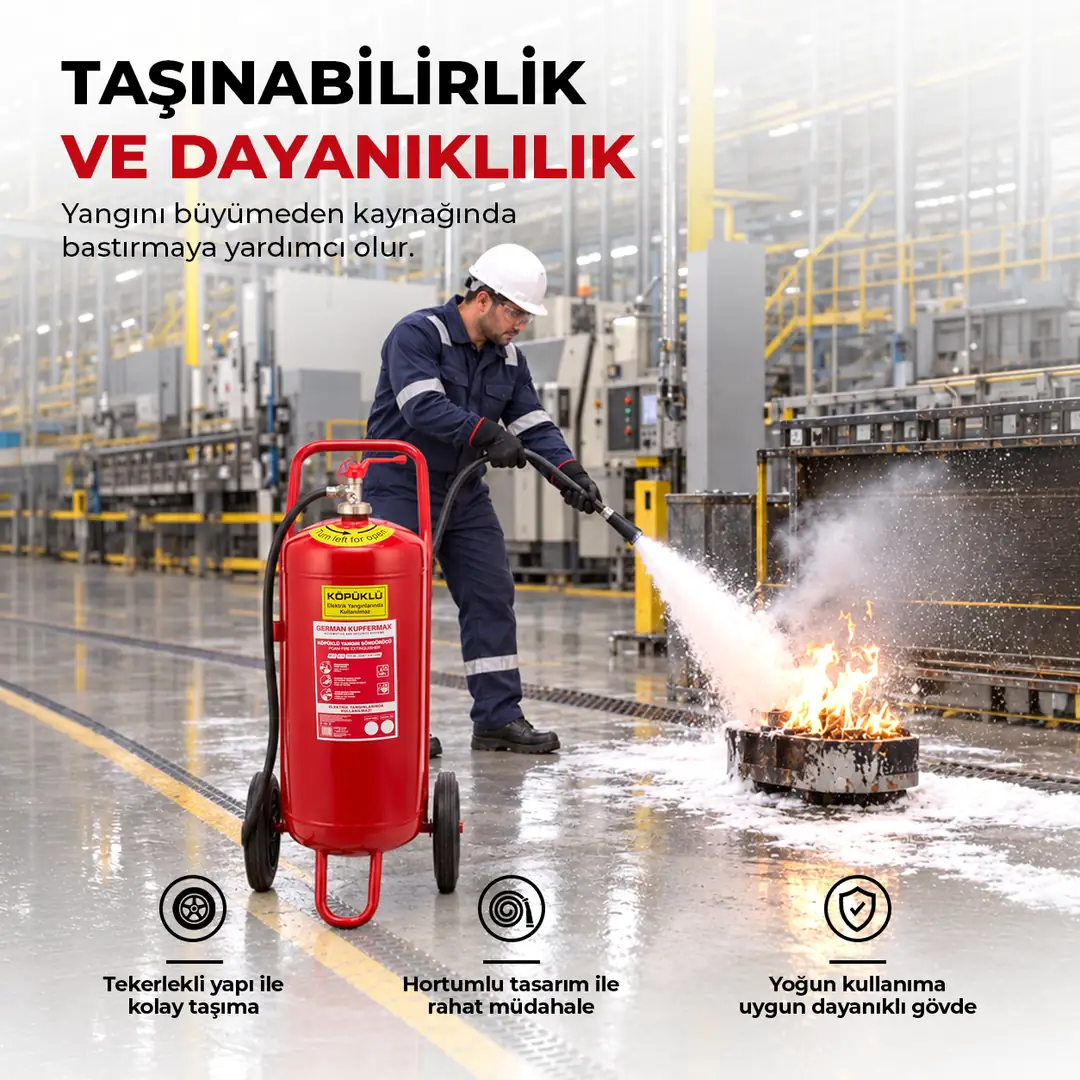 50 LT Tekerlekli Köpüklü Yangın Söndürücü A B Sınıfı 2