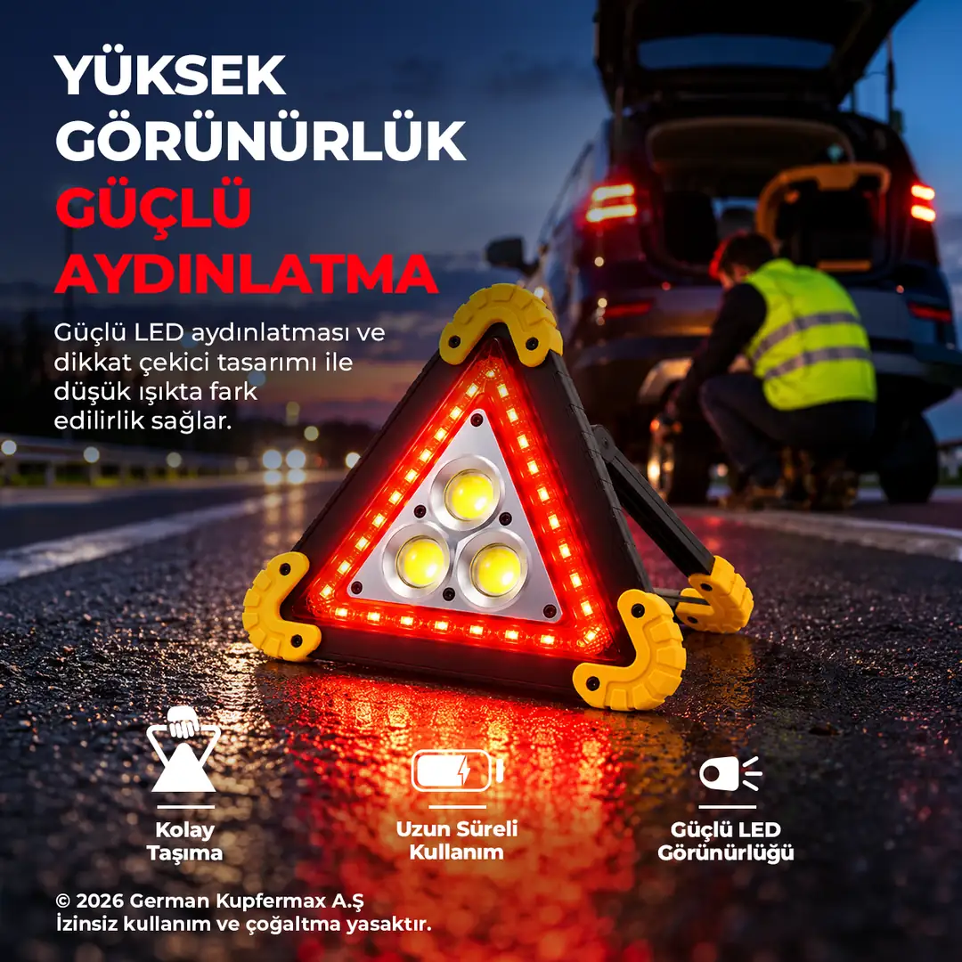 Portatif ,Şarj Edilebilir Üçgen Reflektör LED 5 Mod 5