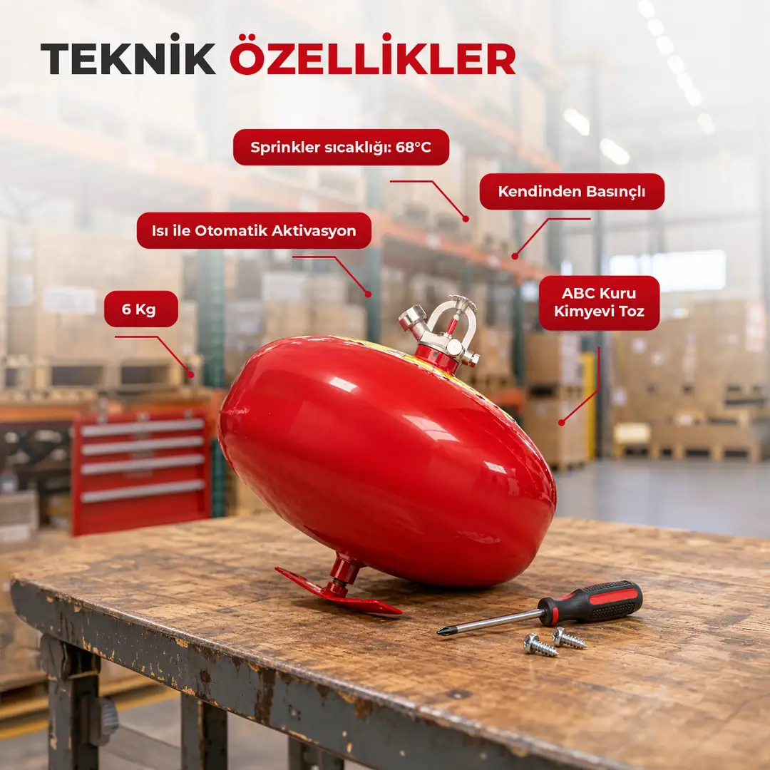6 Kg Tavan Tipi Sprinkler Yangın Söndürme Sistemi 68°C Toz 4