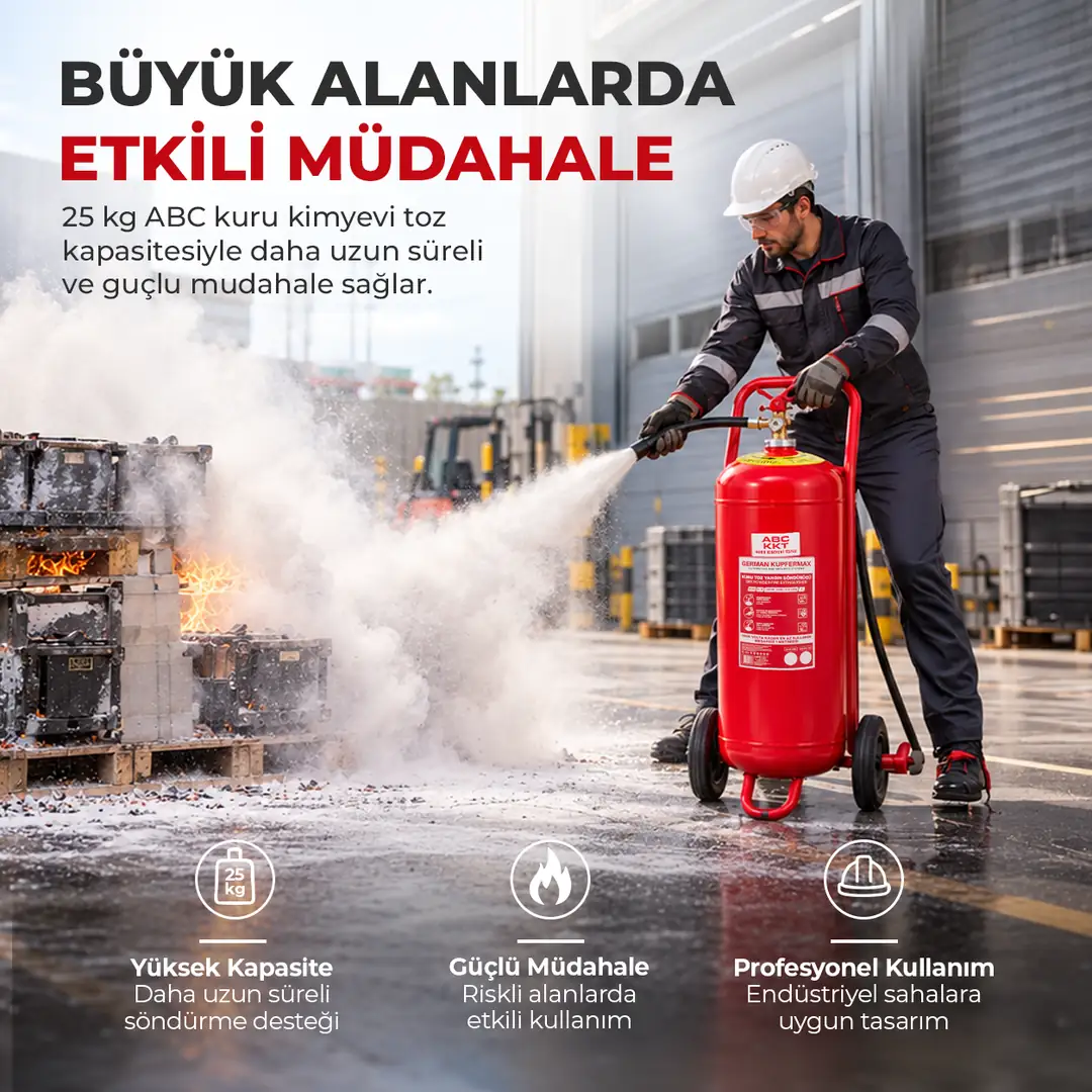 25 Kg Tekerlekli ABC Kuru Kimyevi Tozlu Yangın Söndürücü 5