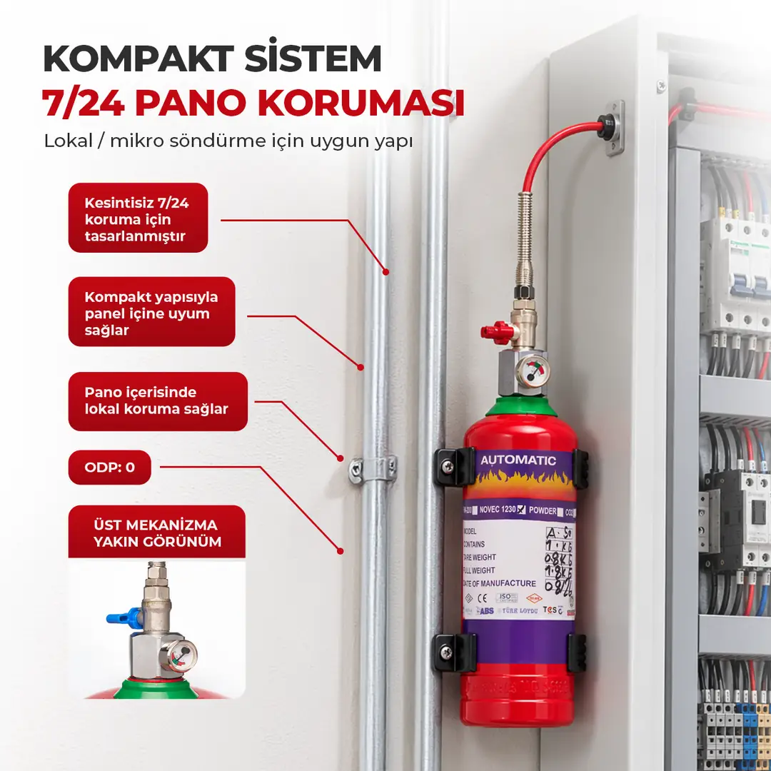 1 Kg Pano İçi Novec 1230 FK-5-1-12 Otomatik Gazlı Yangın Söndürme Sistem 4