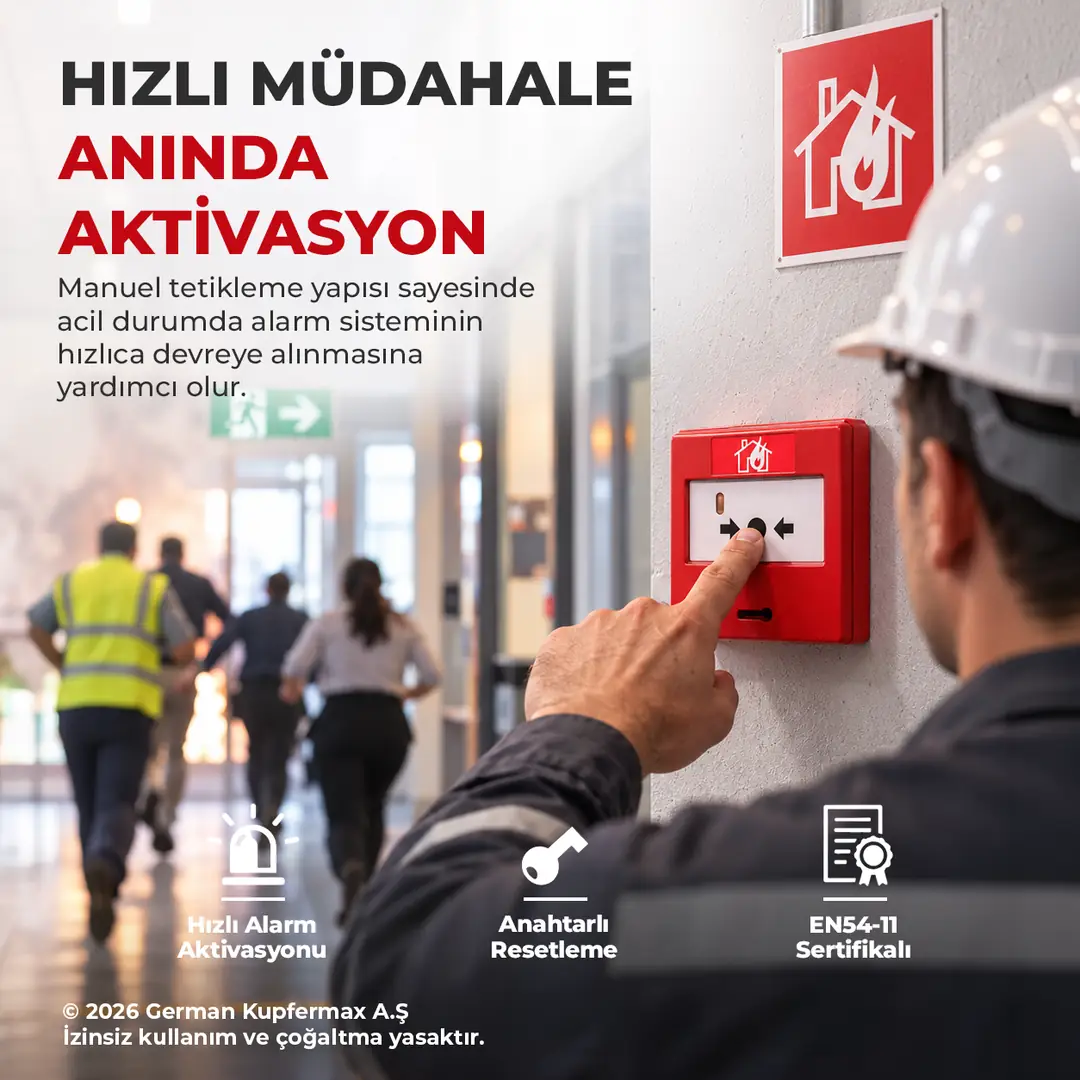 Eleks Yangın İhbar Butonu ve Kasası EN54-11 Sertifikalı Alarm 12/24V 5