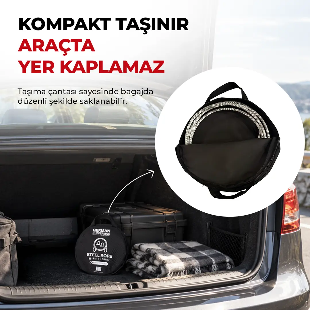 Çelik Çeki Halatı 3 Metre 35mm Vidalı U Kilit Oto Çekme 3